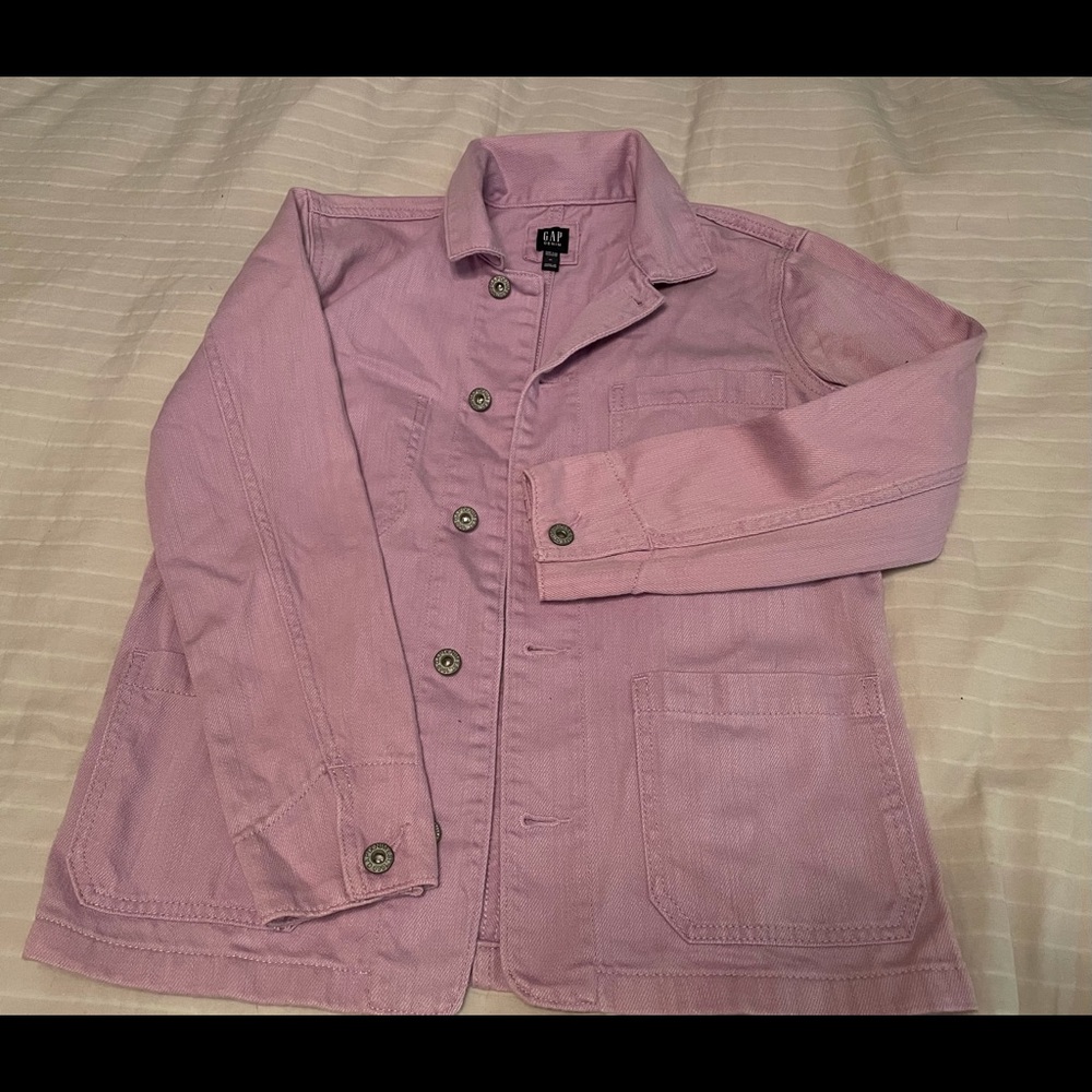 GAP kids lavender button up denim jacket.
